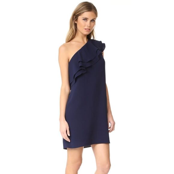 New! SHOSHANNA Women's Ruffled One-Shoulder Bond Dress Navy Blue Size 12 - Picture 4 of 9